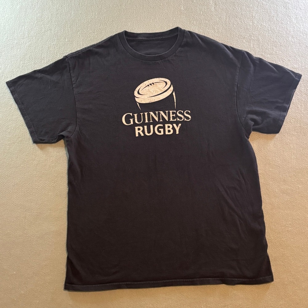 Guinness Rugby T Shirt Mens L Black Graphic Short Sleeve Brew Beer Pub Stout